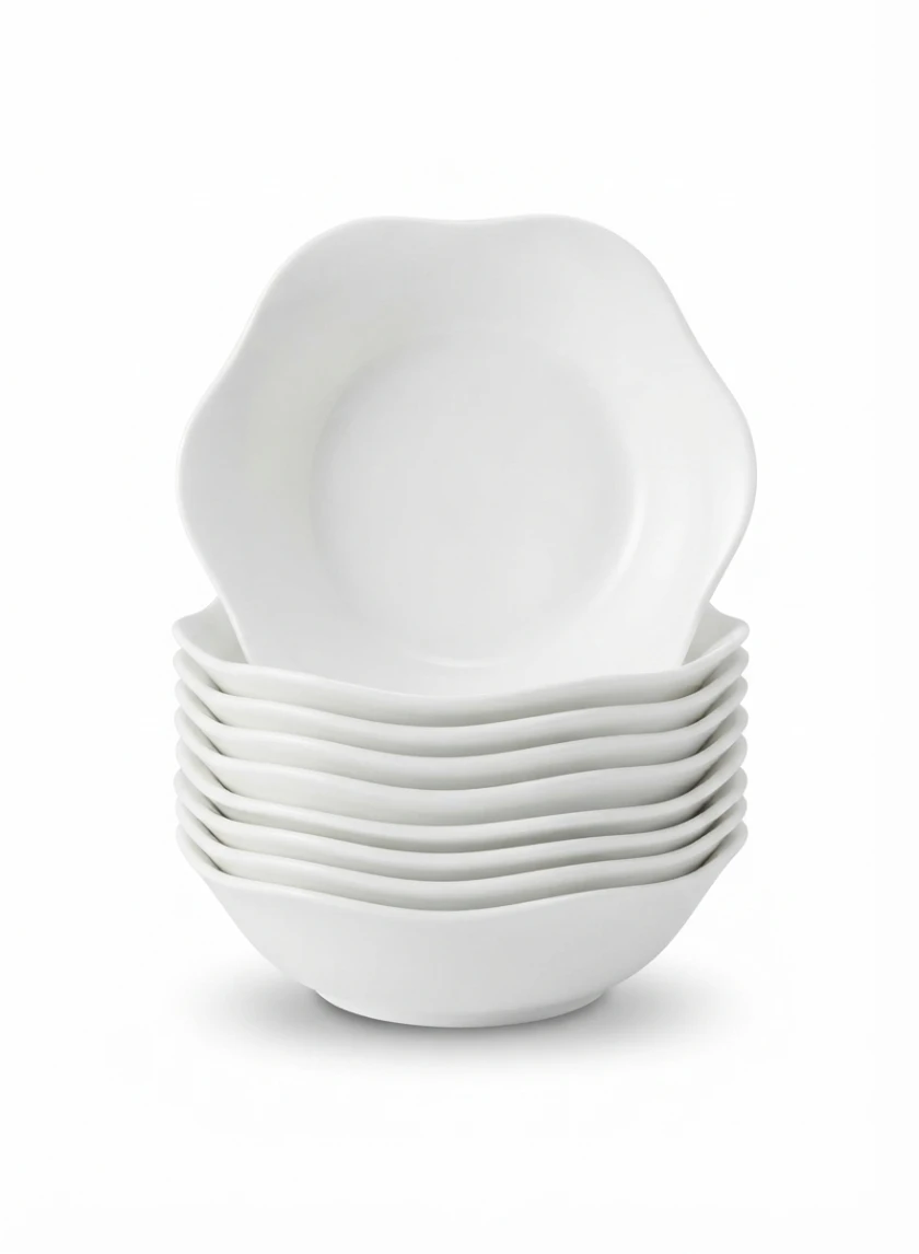 FLOWER -SHAPED WHITE MELAMINE BOWL SET: White Melamine Bowls, Flower Shaped Plates, White Serveware, Deep Melamine Plates, Outdoor Dining Dishes, Stackable Bowls, Salad Bowls, Pasta Dishes