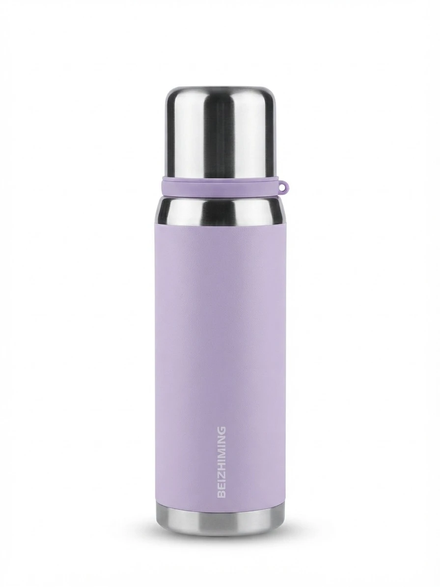 BEIZHIMING LILAC STAINLESS STEEL VACUUM INSULATED FLASK WITH CUP LID: Beizhiming Vacuum Flask, Lilac Stainless Steel Thermos, Bullet Thermos with Cup Lid, Soft Purple Insulated Bottle, Beizhiming Hot 