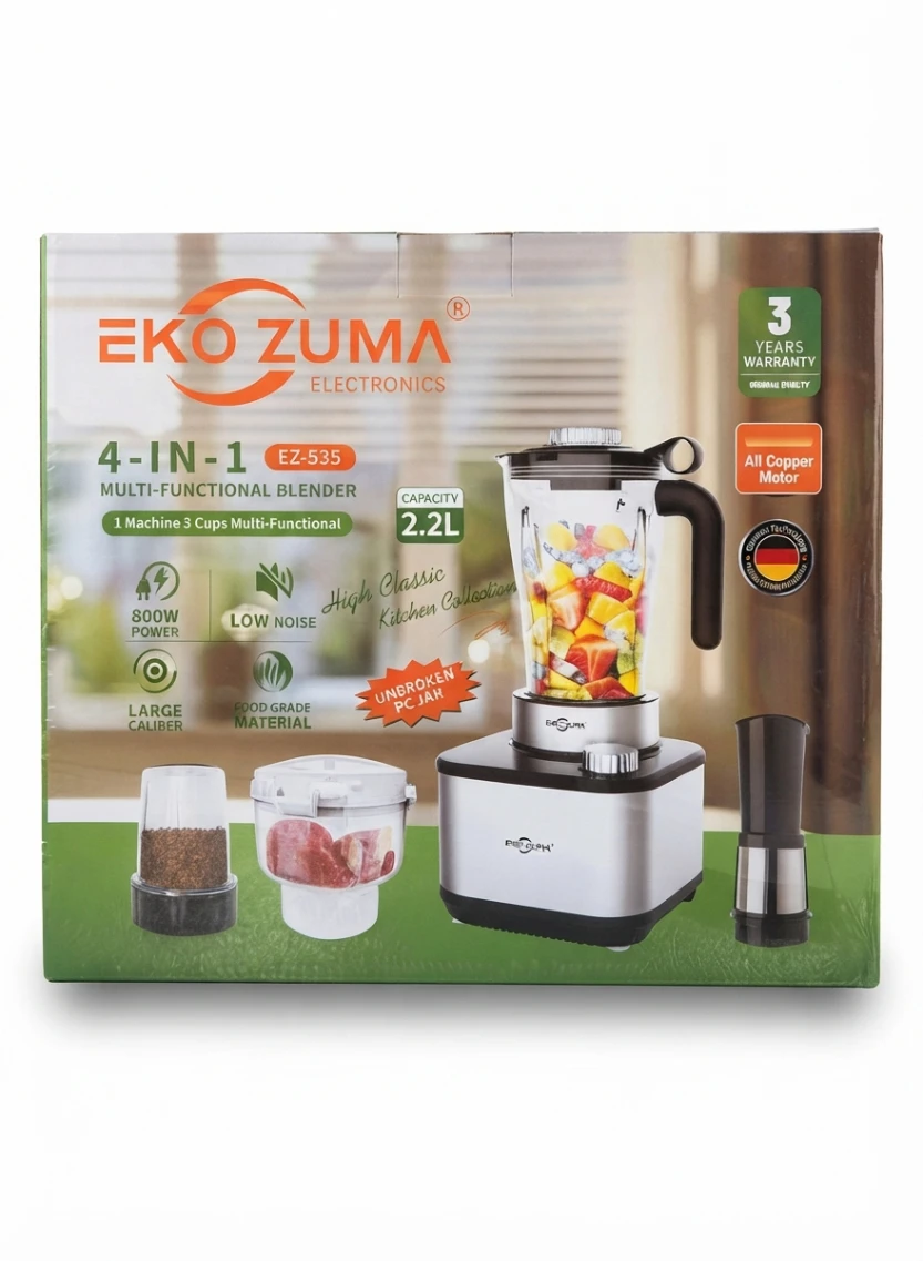EKO ZUMA 4-IN-1 MULTI-FUNCTIONAL BLENDER: Unbroken Jar Blender, Food Processor Combo, Meat Chopper, Spice Grinder Cup, Smoothie Maker, Kitchen Appliances, Countertop Blender, Food Grade Blender