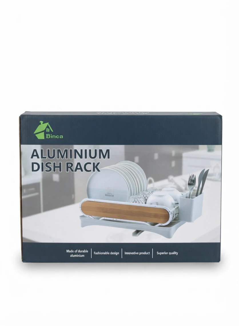 BINCA PREMIUM ALUMINIUM DISH RACK: Binca Aluminium Dish Rack,Modern Kitchen Countertop Organizer, Self Draining Dish Drainer, Premium Dish Drying Rack, Aluminium Kitchen Storage, Utensil Holder Dish R