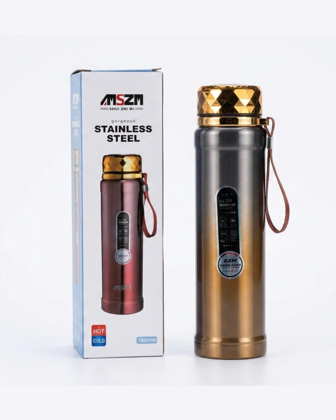 SZM GORGEOUS METALLIC VACUUM THERMAL BOTTLE: SZM Vacuum Bottle, SZM Thermal Flask, MSZM Stainless Steel, 1L Water Bottle, Vacuum Insulated Flask, Stainless Steel Vacuum Bottle, Hot and Cold Flask, The