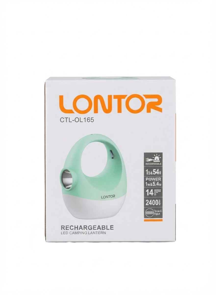LONTOR RECHARGEABLE LED CAMPING LANTERN: Lontor Rechargeable Lantern CTL-OL165, LED Camping Light, 2400mAh Emergency Lamp, Portable Type-C Lantern, Green Lontor Light