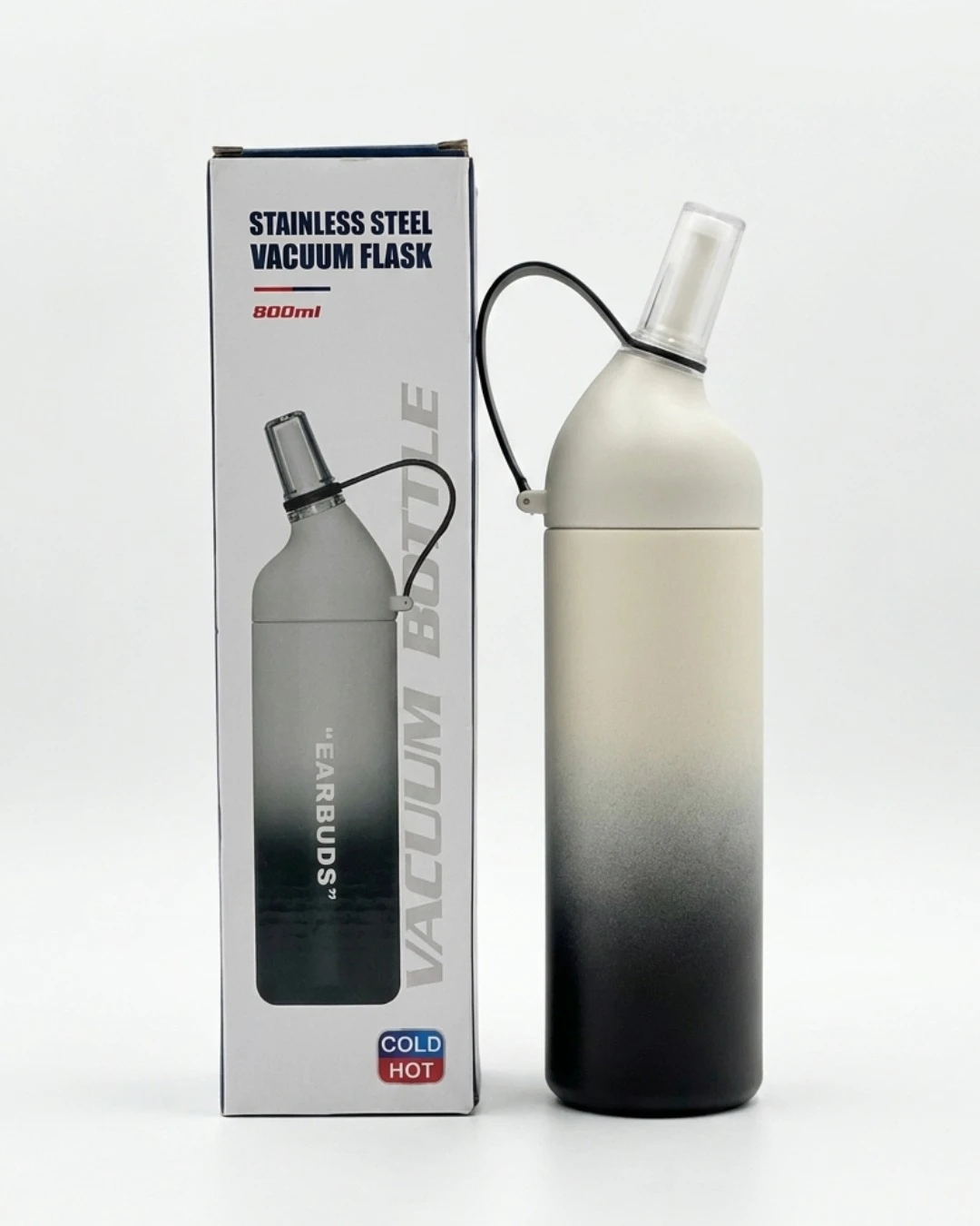 EARBUDS OMBRE VACUUM BOTTLE: EARBUDS Ombre Vacuum Bottle, EARBUDS Water Bottle, EARBUDS Vacuum Bottle, 800ml Water Bottle, Ombre Water Bottle, Gradient Vacuum Bottle, Matte Black Water Bottle, Straw S