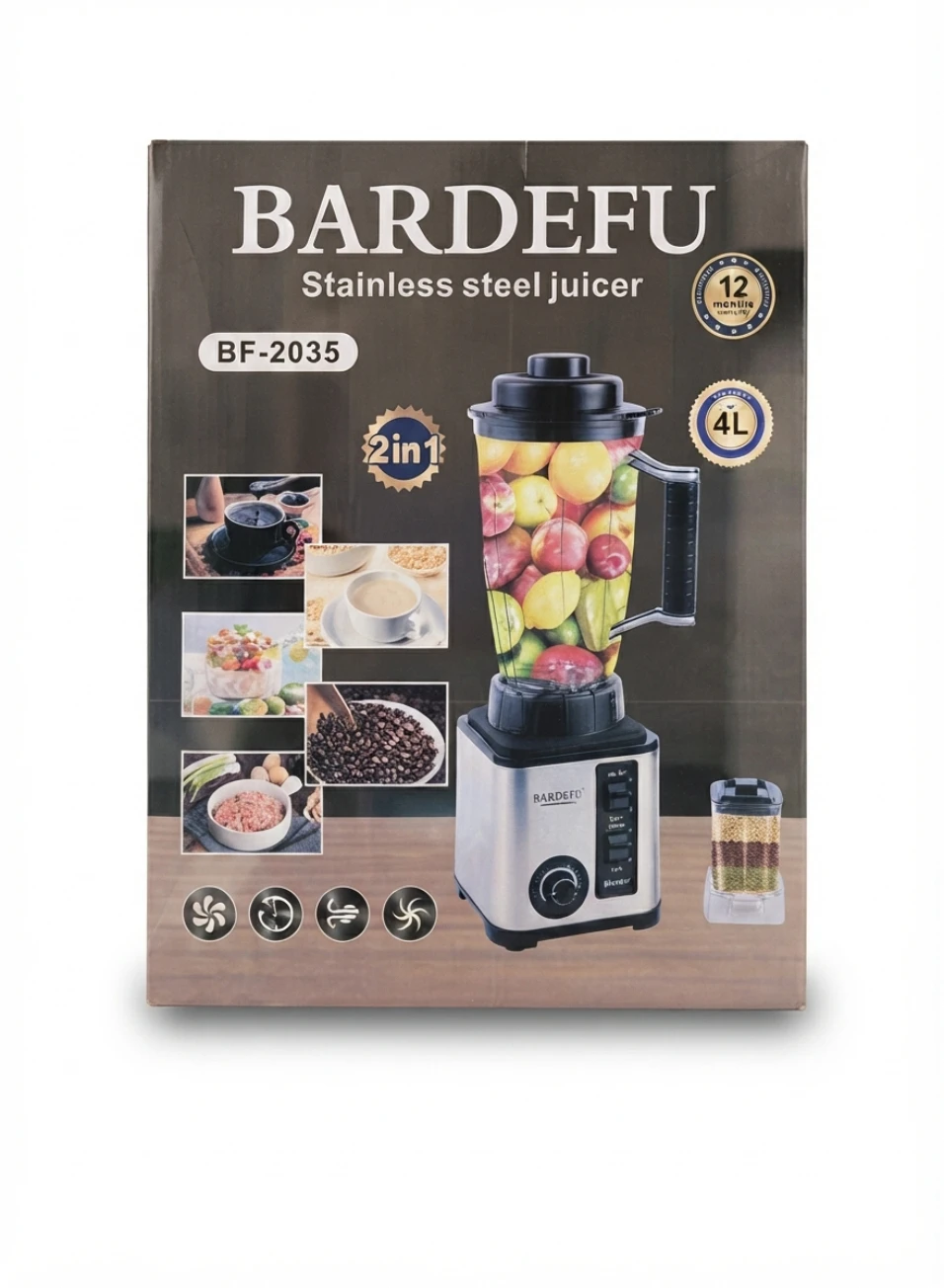 BARDEFU STAINLESS STEEL JUICER & BLENDER 2-IN-1 SET 4L: BARDEFU Blender, Stainless Steel Juicer, 2 in 1 Blender, 4L Blender, Commercial Blender, Spice Grinder, Coffee Grinder, Smoothie Maker, Kitchen 