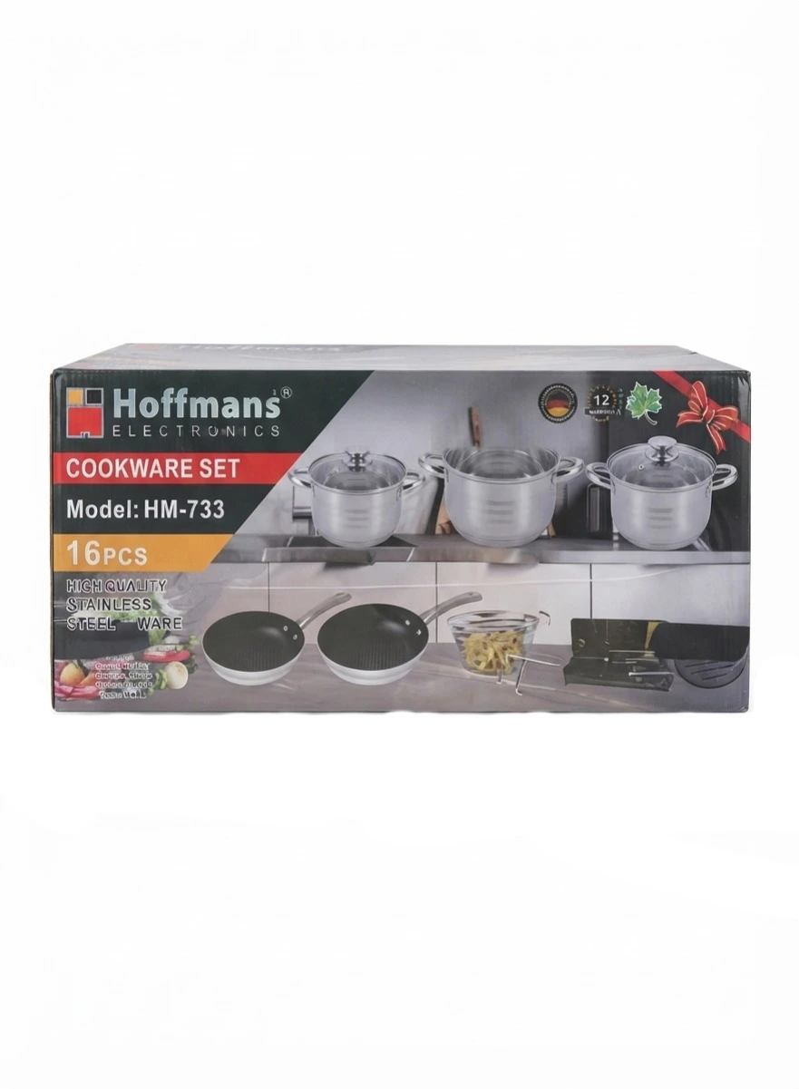 HOFFMANS 16-PIECE STAINLESS STEEL COOKWARE SET: Hoffmans Cookware Set HM-733, 16 Piece Stainless Steel Pots, Kitchen Pan Set, High Quality Cookware, Hoffmans Electronics