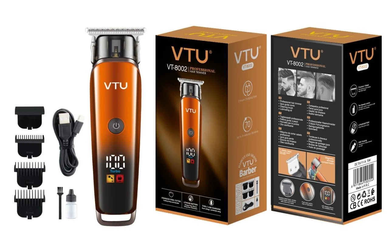 VTU Professional Hair Trimmer - Rechargeable Hair Trimmer, Barber Clipper, Men's Grooming Kit, Hair Cutting Machine, Precision Trimmer, Electric Hair Clipper, Stainless Steel Hair Trimmer, Hair Groomi