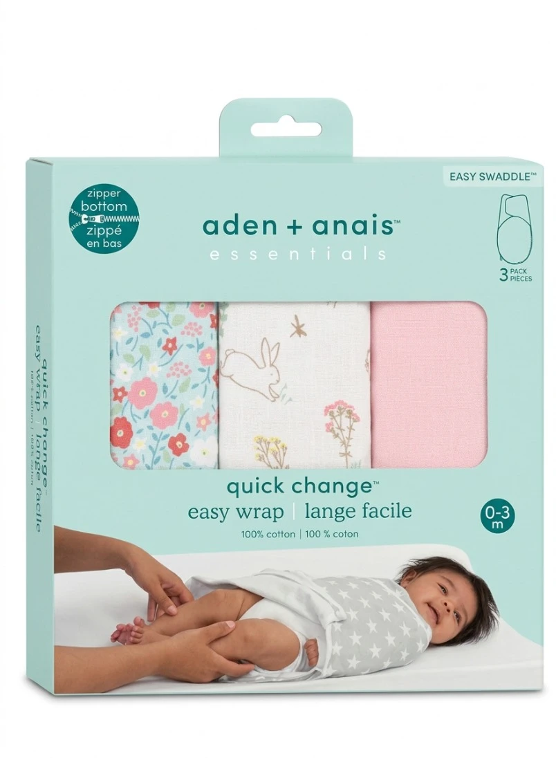 ADEN + ANAIS ESSENTIALS EASY SWADDLE QUICK CHANGE (3-PACK): Aden Anais Swaddle, Easy Wrap Swaddle 3 Pack, Quick Change Swaddle, Newborn Swaddle Sack, Aden Anais Essentials 0-3M