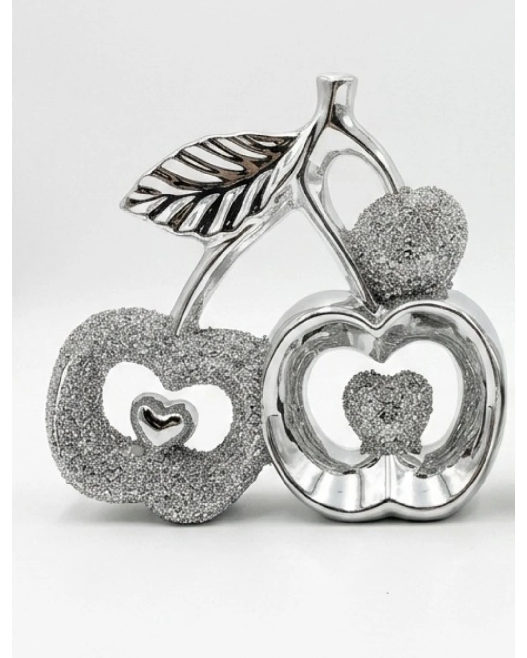 CRYSTAL APPLE SET: Crystal Apple Set, Silver Apple Sculpture, Glam Apple Decor, Intertwined Apple Figurine, Sparkle Table Centerpiece, Modern Chrome Ornament, Heart Apple Figurine, Luxury Home Decor, 