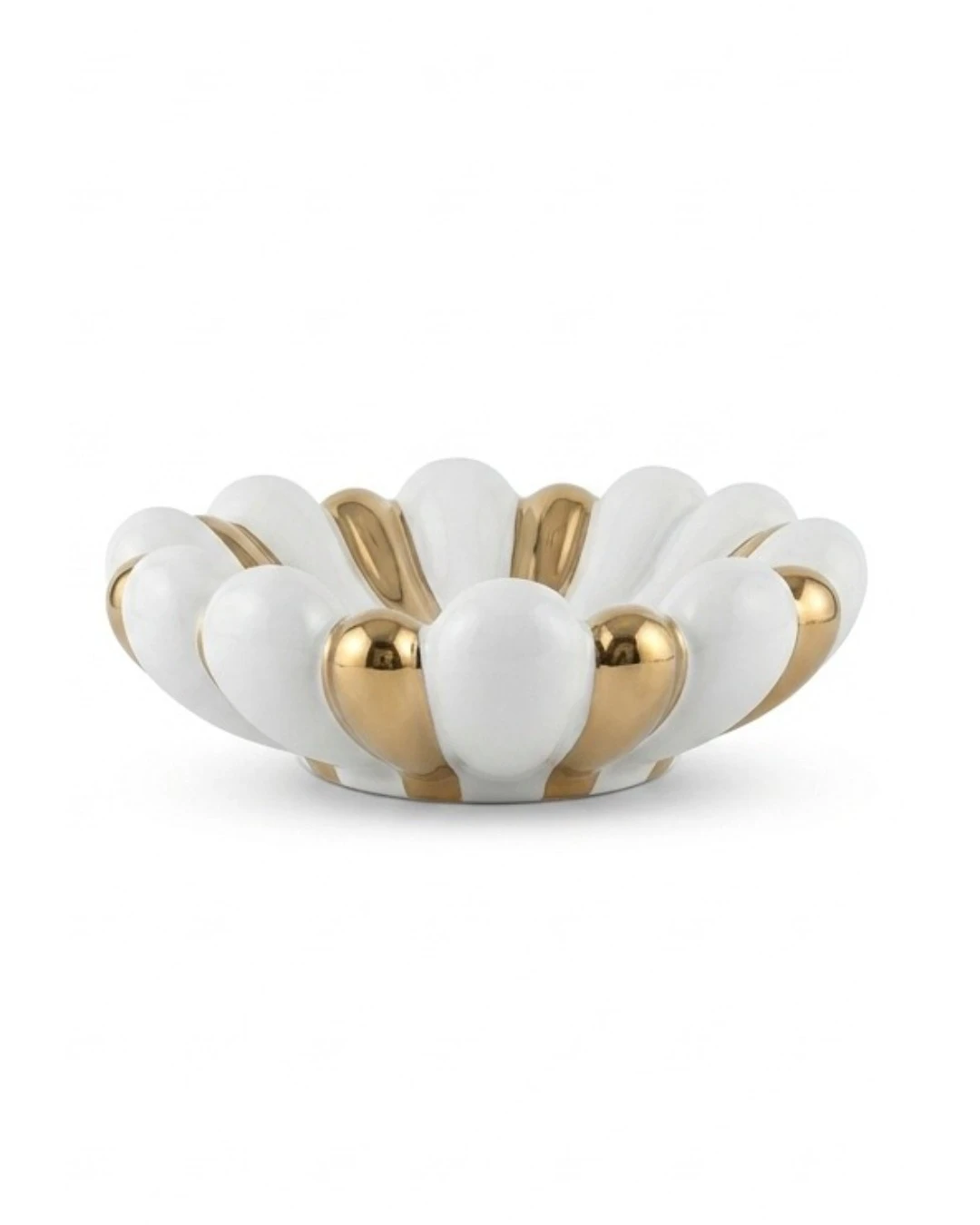 CERAMIC BOWL FIGURINE: Ceramic Bowl Figurine, Gold and White Decorative Bowl, Scalloped Ceramic Tray, Luxury Centerpiece Dish, Modern Home Accessories, Catchall Tray, Glam Table Decor, Floral Ceramic 