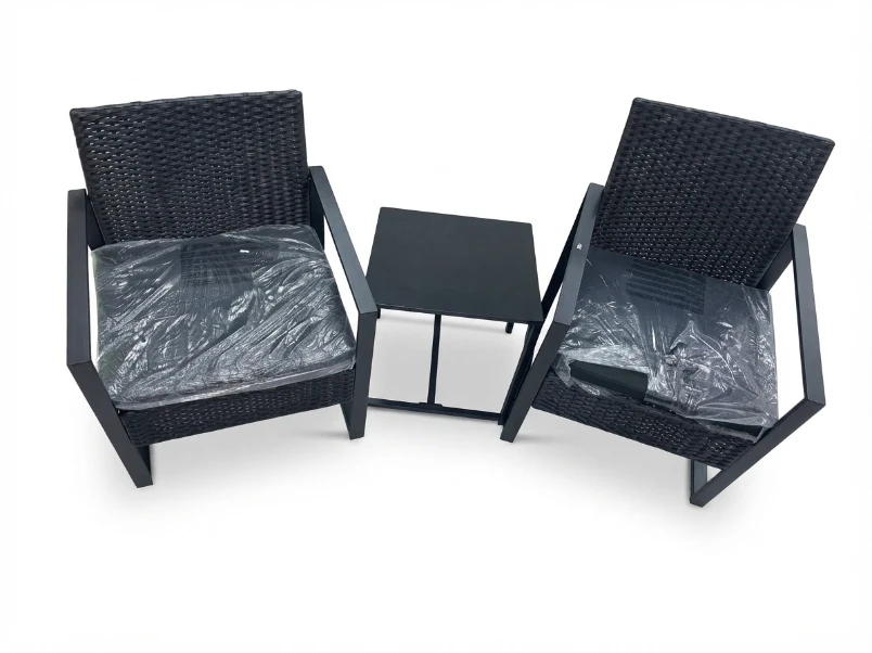 3-PIECE BLACK WICKER BISTRO SET: Outdoor Furniture, Patio Set, Wicker Bistro Set, Black Rattan Chairs, Small Space Patio Set, Balcony Furniture, Outdoor Lounge Set, Patio Table and Chairs, Porch Seati
