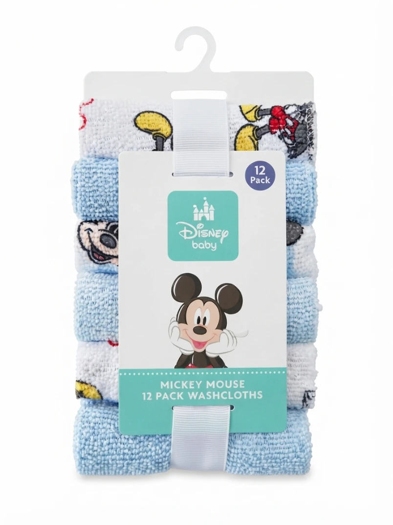 DISNEY BABY MICKEY MOUSE 12-PACK WASHCLOTHS: Disney Baby, Mickey Mouse, Baby Washcloths, 12-Pack Washcloths, Baby Bath Essentials, Infant Towels, Soft Baby Textiles, Newborn Gift Set