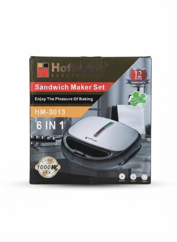 HOFFMANS 6-IN-1 MULTI-FUNCTION SANDWICH & WAFFLE MAKER SET: Multi Function Toastie Maker, Breakfast Maker Set, Removable Plate Sandwich Maker, Non Stick Sandwich Press, Electric Snack Maker, Counterto