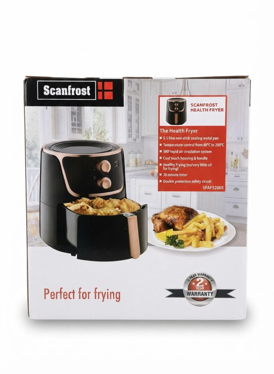 SCANFROST HEALTH FRYER: Scanfrost Health Fryer SFAFS2005, Scanfrost 5.5L Air Fryer, Low Fat Health Cooker, Compact Air Fryer Black, Countertop Convection Fryer, Scanfrost Kitchen Appliances