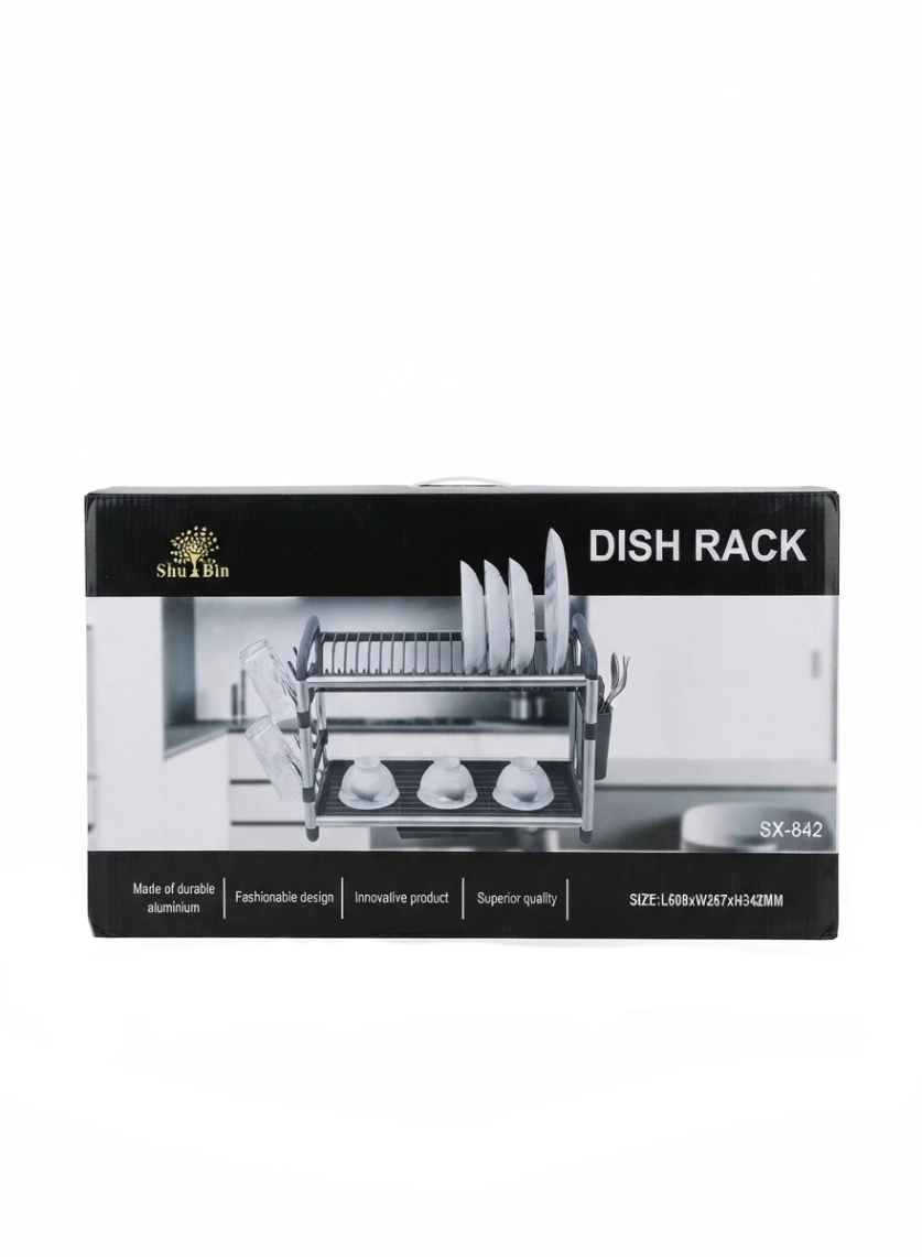 SHU BIN ALUMINIUM DISH RACK: Shu Bin Dish Rack SX-842, Durable Aluminium Dish Drainer, 2 Tier Kitchen Plate Rack, Modern Dish Drying Rack, Rust Proof Countertop Organizer, Aluminium Kitchen Rack