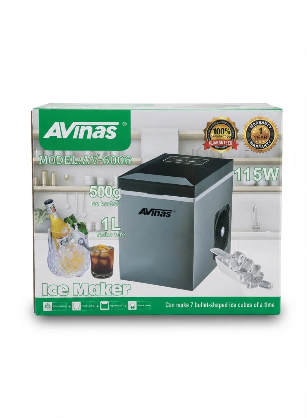 AVINAS PORTABLE COUNTERTOP ICE MAKER MACHINE: Portable Ice Maker, Countertop Ice Maker, Bullet Ice Maker, Compact Ice Machine, 115W Ice Maker, Fast Ice Maker, Electric Ice Generator, Home Bar Ice Make
