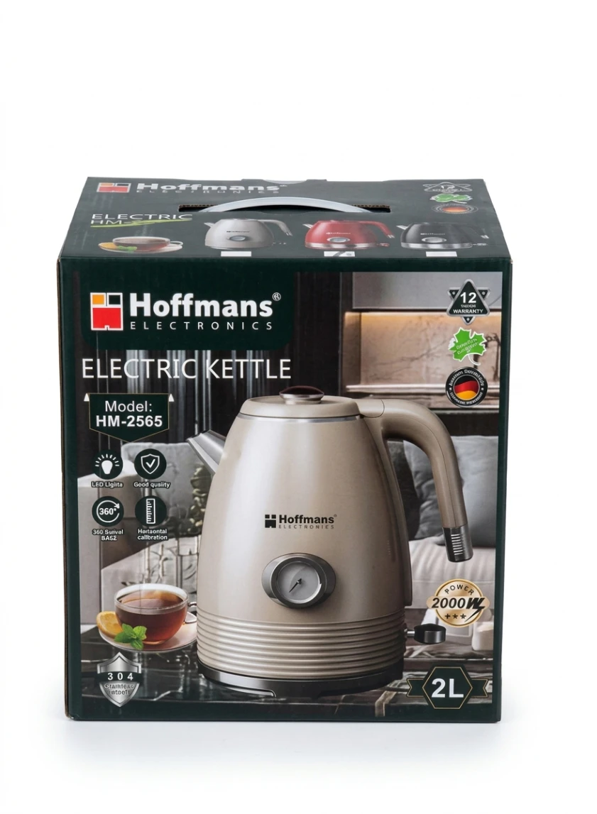 HOFFMANS 2L ELECTRIC KETTLE WITH TEMPERATURE GAUGE: Hoffmans, Electric Kettle, 2L Kettle, Temperature Gauge Kettle, Stainless Steel Kettle, Retro Kettle, Countertop Appliances, Fast Boiling Kettle, 20
