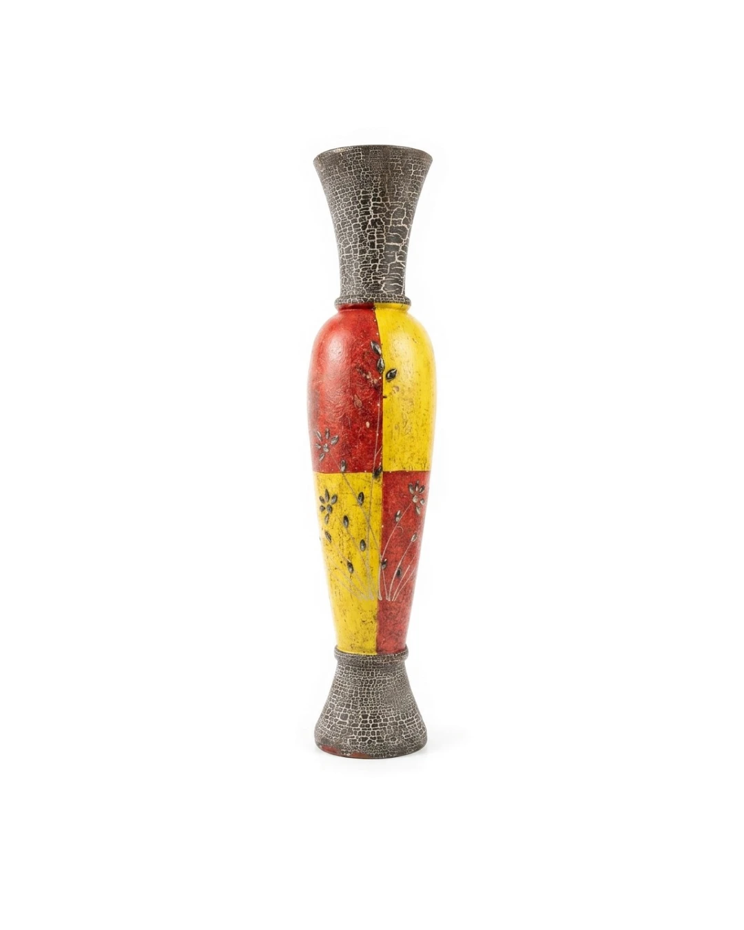 CERAMIC FLOWER DECOR: WOODEN FLOWER VASE, TALL VASE, FLOOR VASE, RUSTIC DECOR, HOME STYLING, LIVING ROOM DECOR, COLOR BLOCKED VASE, DRIED FLOWERS DECOR, SCULPTURAL VASE
