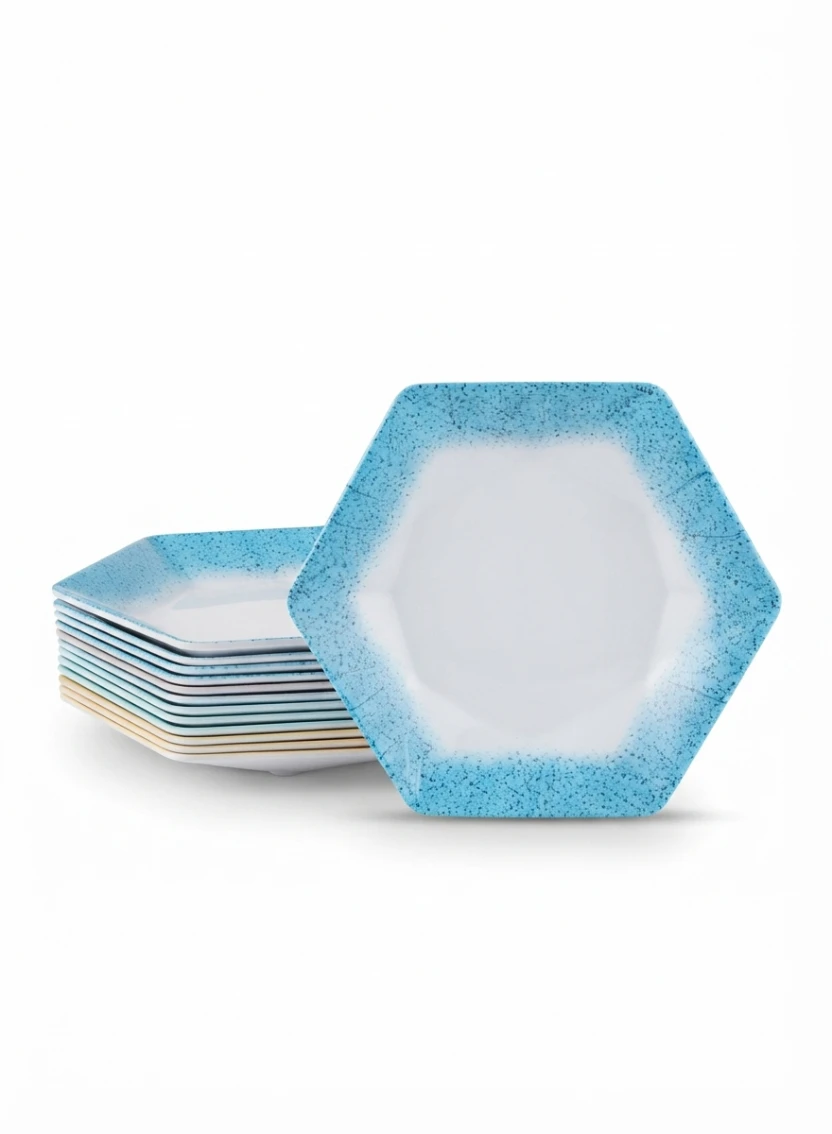 HEXAGONAL SPECKLED PATTERN PLATE: Abstract Ceramic Plate, Art Speckled Plates, Straight Rim Plate, Dessert Plates, Contemporary Tableware, Kitchen Serveware, Decorative Dinnerware, Stackable Plates, U