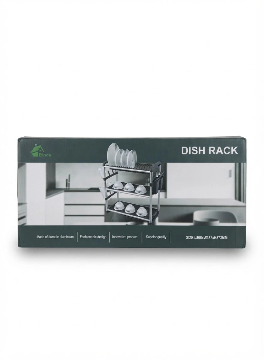 BINCA 3-TIER ALUMINIUM DISH RACK: Binca 3 Tier Dish Rack, Large Aluminium Dish Drainer, 3 Layer Kitchen Counter Organizer, Extra Large Plate Rack, Rust Proof Aluminium Dish Drying Rack, Binca Kitchen 
