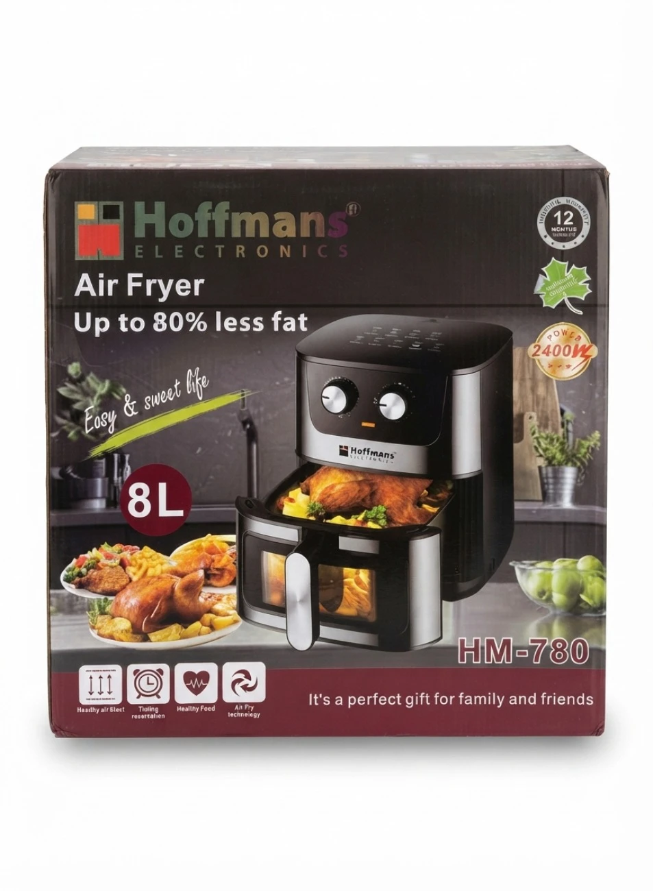 HOFFMANS AIR FRYER 8L WITH VIEWING WINDOW: Hoffmans Air Fryer HM-780, 8L Air Fryer with Window, 2400W Glass View Air Fryer, Digital Touchscreen Fryer, Large Capacity Healthy Cooker, Clear Window Conve