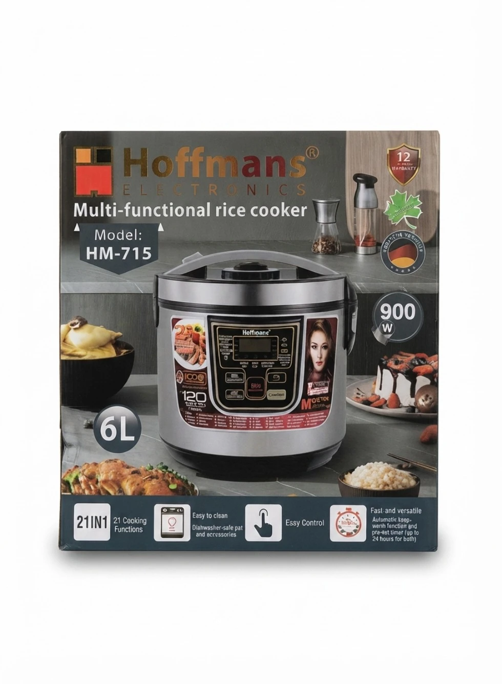 HOFFMANS MULTI-FUNCTIONAL RICE COOKER: Hoffmans Multi-Functional Rice Cooker HM-715, 6L Electric Rice Cooker, 21-in-1 Smart Cooker, 900W Digital Rice Pot, Large Capacity Multicooker, Automatic Keep Wa