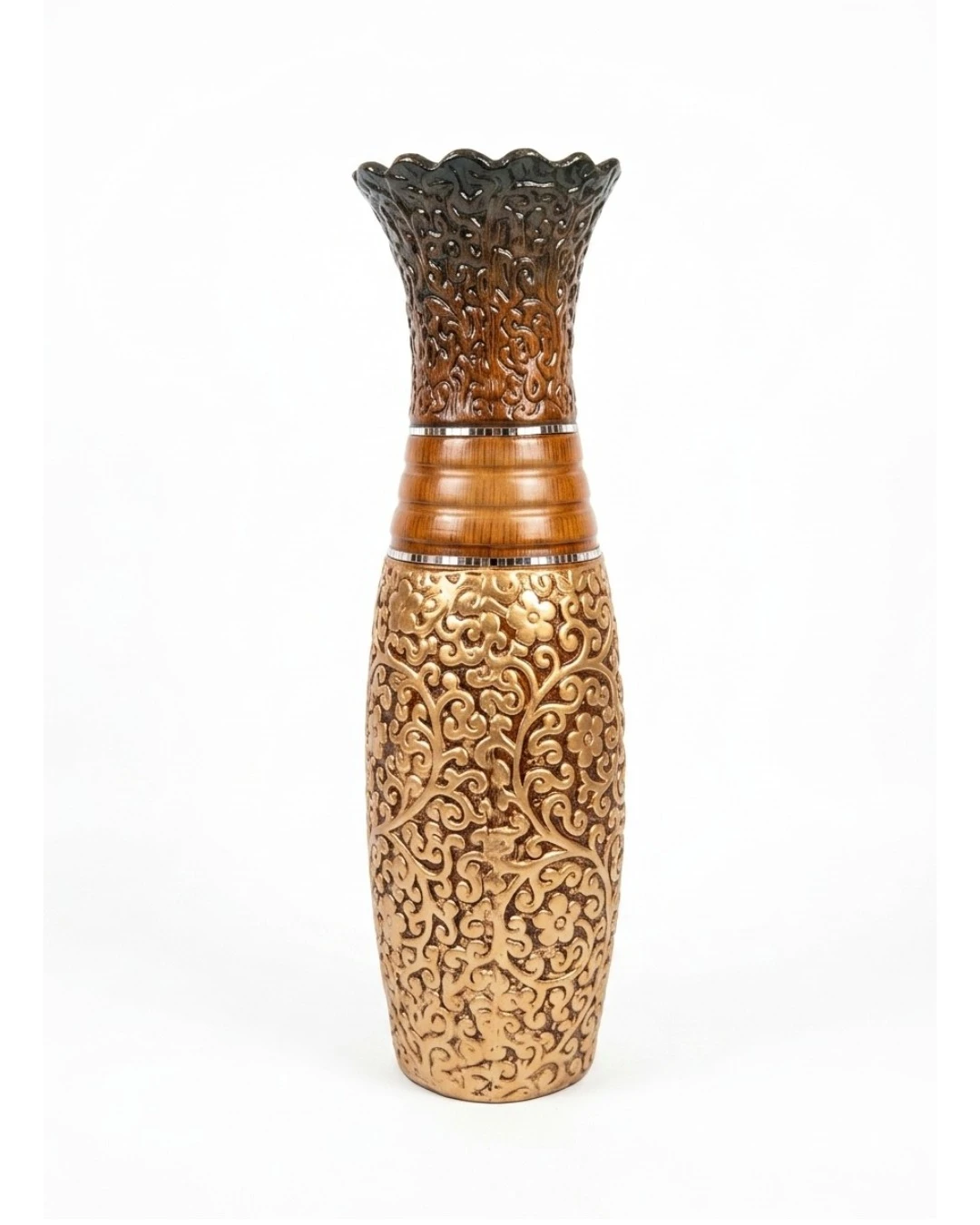 CERAMIC FLOWER VASE (ROYAL GILDED FLORAL): Ceramic Flower Vase Royal Gilded Floral, Antique Gold Ceramic Vase, Filigree Carved Floor Vase, Luxury Gilded Flower Vessel, Two Tone Decorative Vase, Classi
