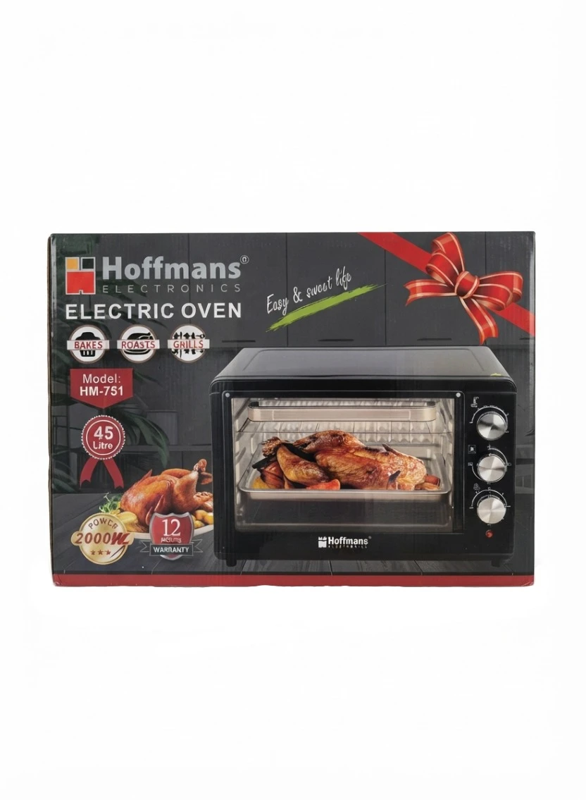 HOFFMANS 45L ELECTRIC OVEN: Hoffmans Electric Oven HM-751, 45L Toaster Oven, 2000W Baking Oven, Kitchen Grill and Roaster, Large Countertop Oven