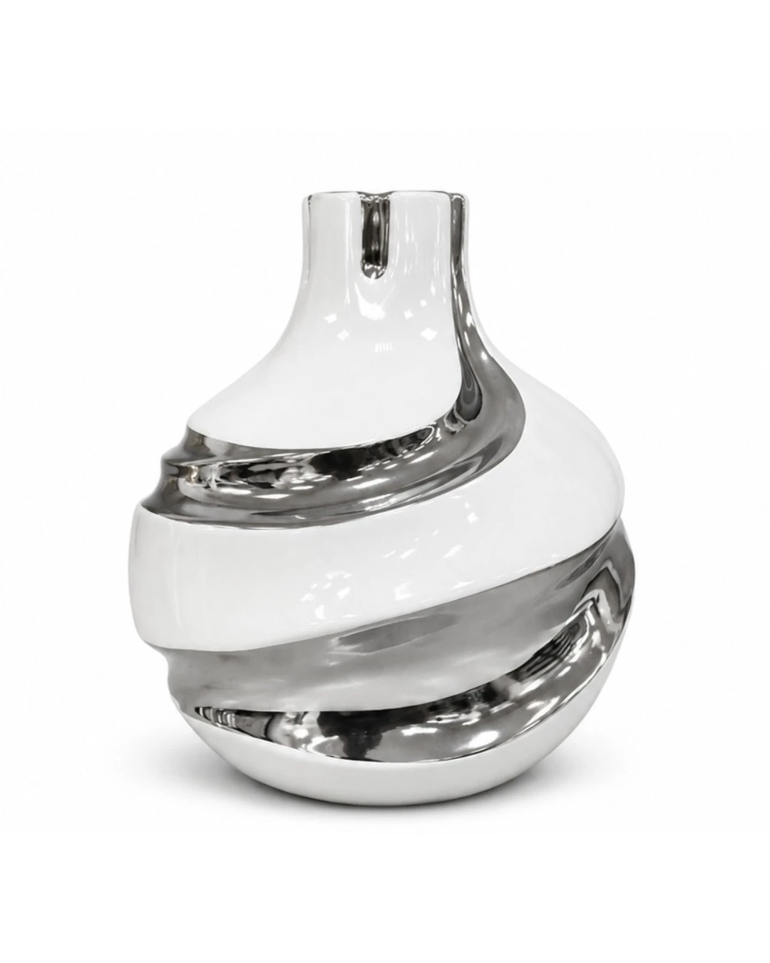 REFLECTIVE SILVER-SWIRLED CERAMIC VASE: Reflective Silver-Swirled Ceramic Vase, Silver Swirl Vase, Modern Ceramic Vase, White and Silver Decor,  Abstract Ceramic Flower Vase, Luxury Table Centerpiece,