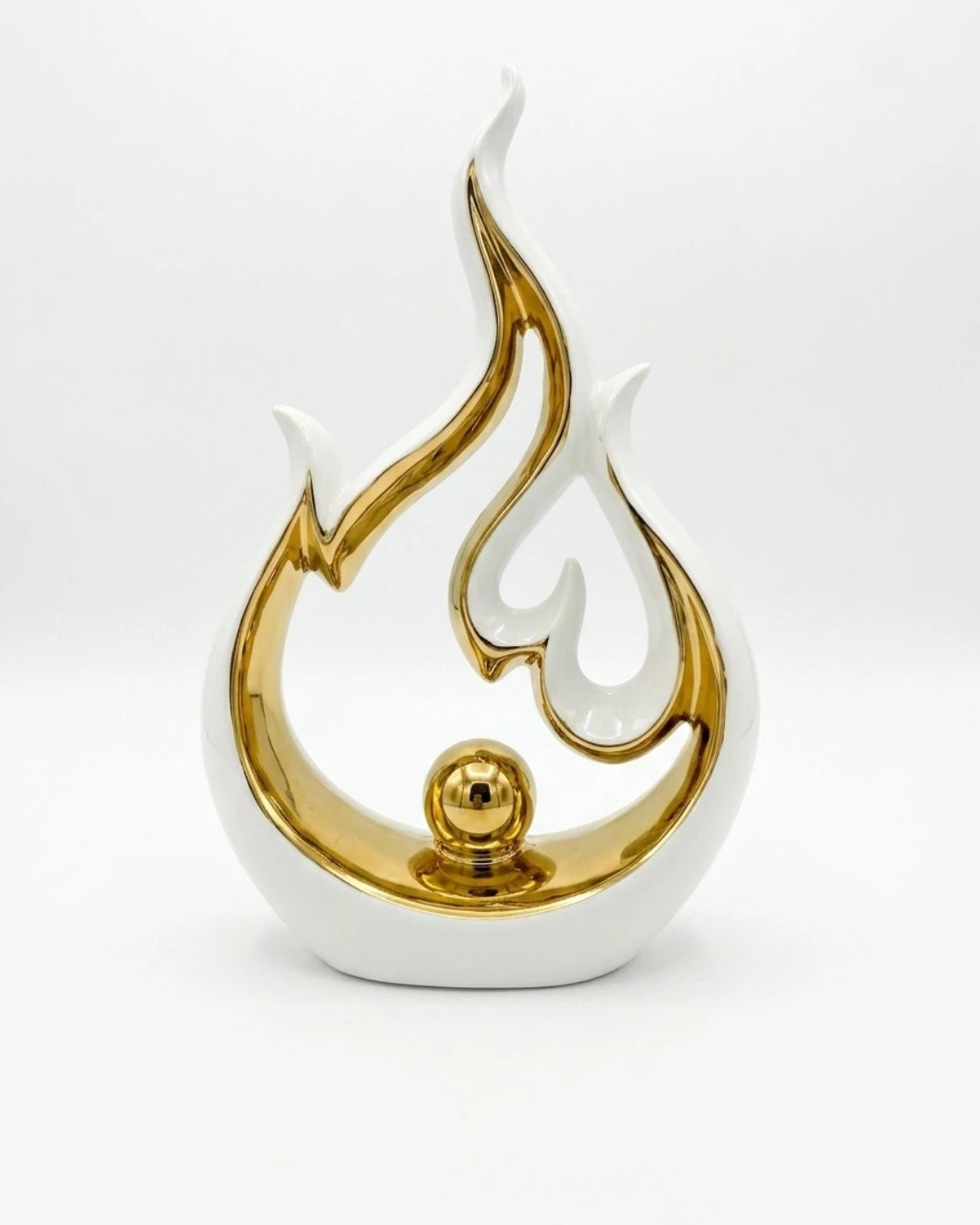 CERAMIC FLAME DECOR: Ceramic Flame Decor, Abstract Flame Sculpture, Gold and White Flame Figurine, Flame Centerpiece, Modern Ceramic Art, Luxury Table Ornament, Fireplace Mantel Decor, Contemporary Ac