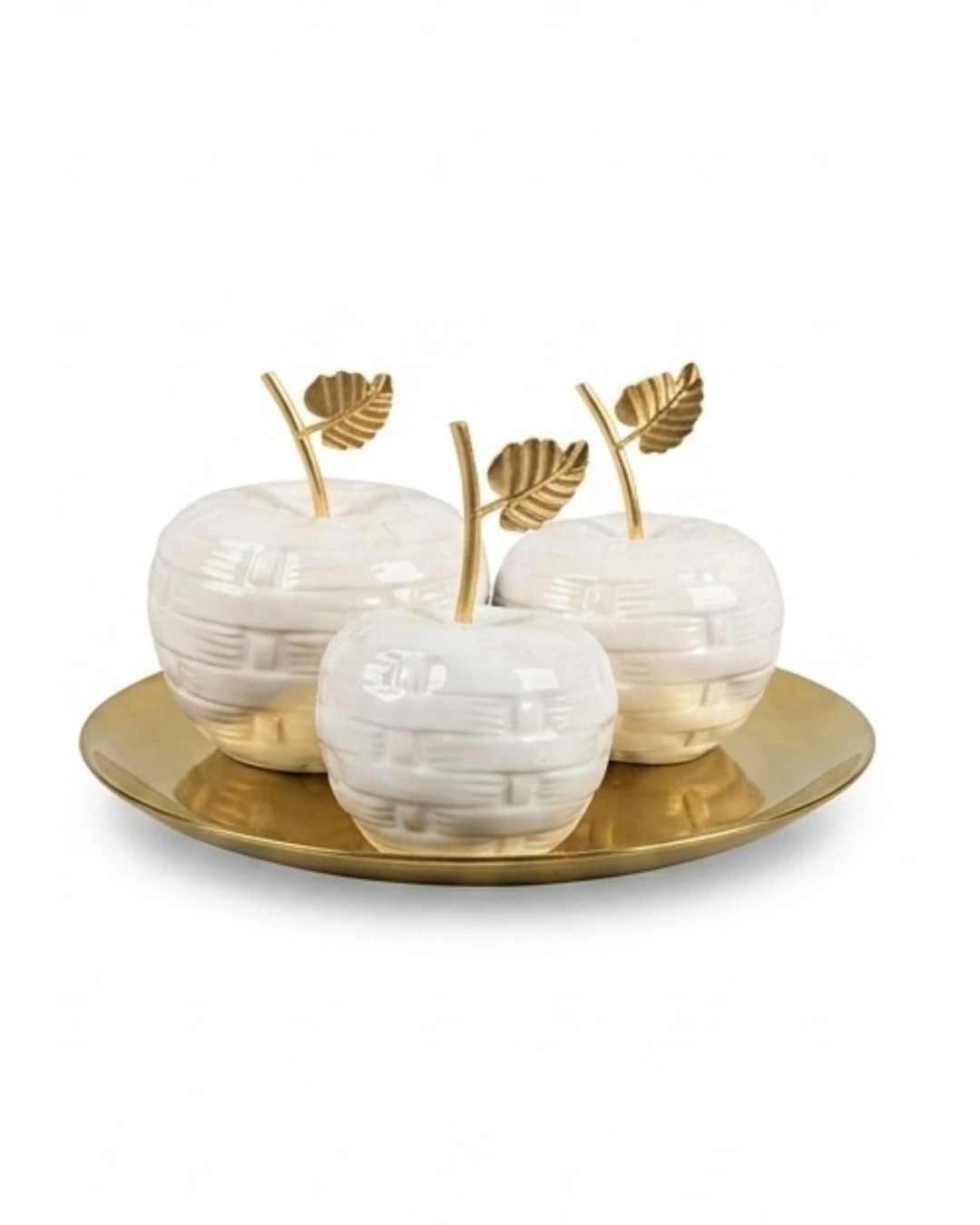 APPLE HOME DECOR: Apple Home Decor, Gold and White Apple Decor, Fruit Centerpiece Set, Decorative Apples with Tray, Luxury Table Decor, Modern Home Accessories, Kitchen Island Centerpiece, Coffee Tabl