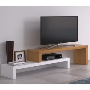 Extendable TV Shelf BROWN AND WHITE - WOODEN